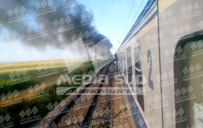 Locomotiva lovita de fulger